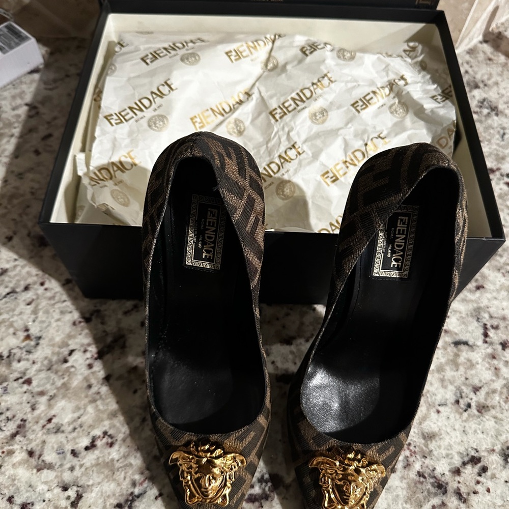 Fendi Versace collab (FENDACE) Brown and Gold Heels - Picture 7 of 16